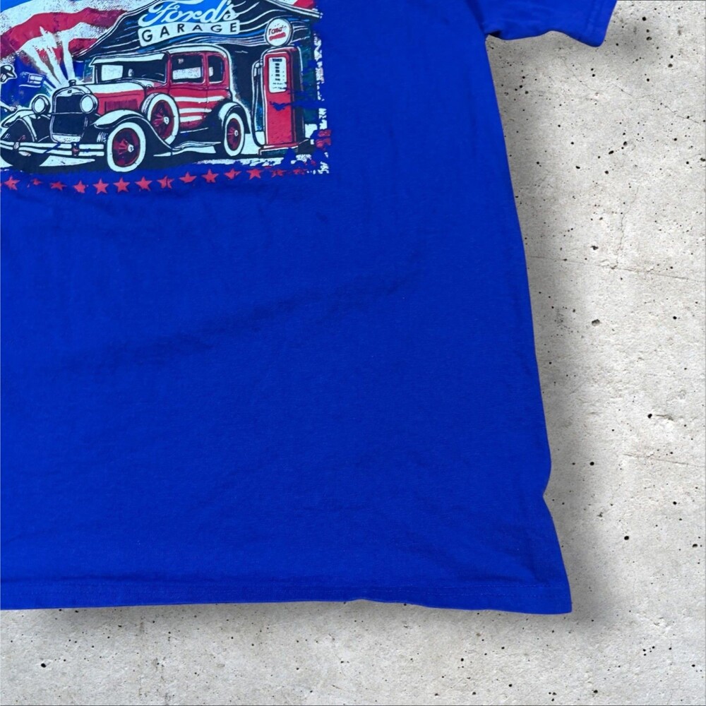 Fords Garage T Shirt Mens Large L Royal Blue US Flag Graphic Car Tee Classic - Picture 5 of 8